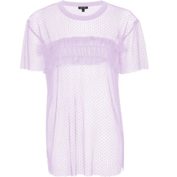 TopShop Sheer Shirt sz 8 New Women Top Pastel purple Blouse Ruffle Short Sleeves - Picture 1 of 8